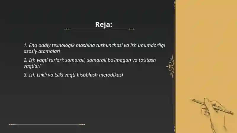 Eng oddiy texnologik mashinalar ish unumdorligini hisoblash metodikasi bilan tanishish 2