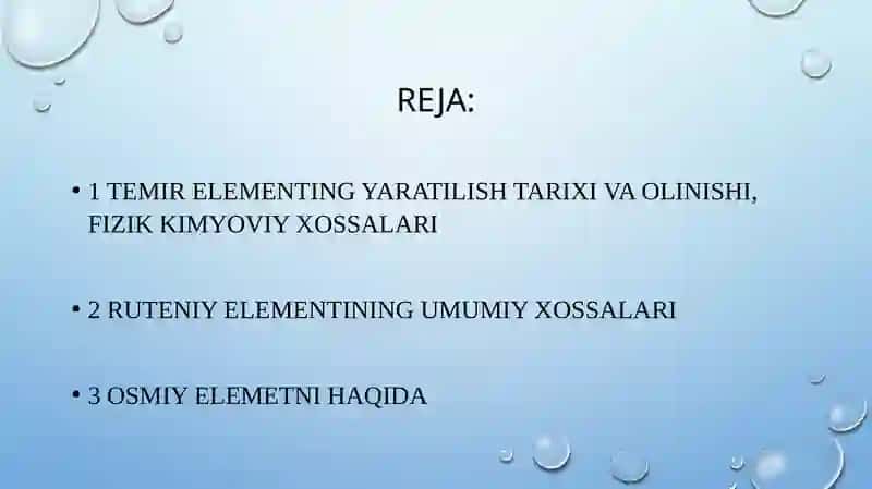 VIII guruhe elementlari.Olinishi.Oddiy omma elementlarining fizik kimyoyi xossalari 2