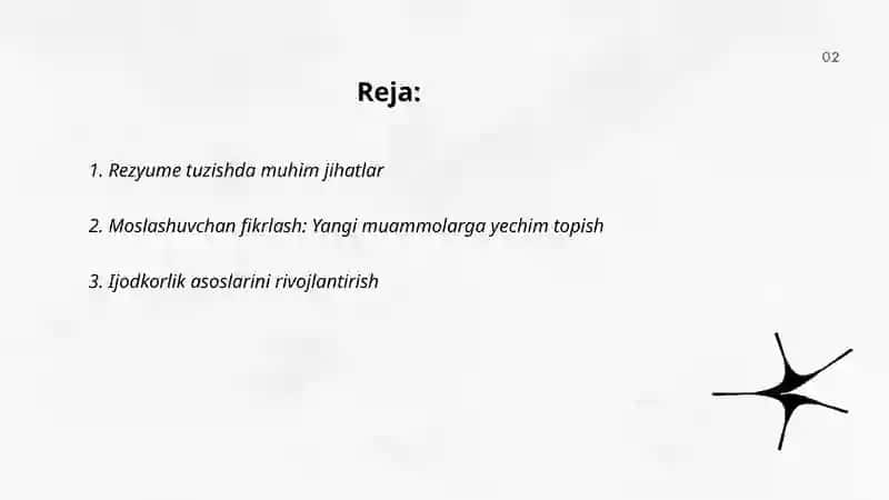 Rezyume tayyorlash, moslashuvchan fikrlash va ijodkorlik 2