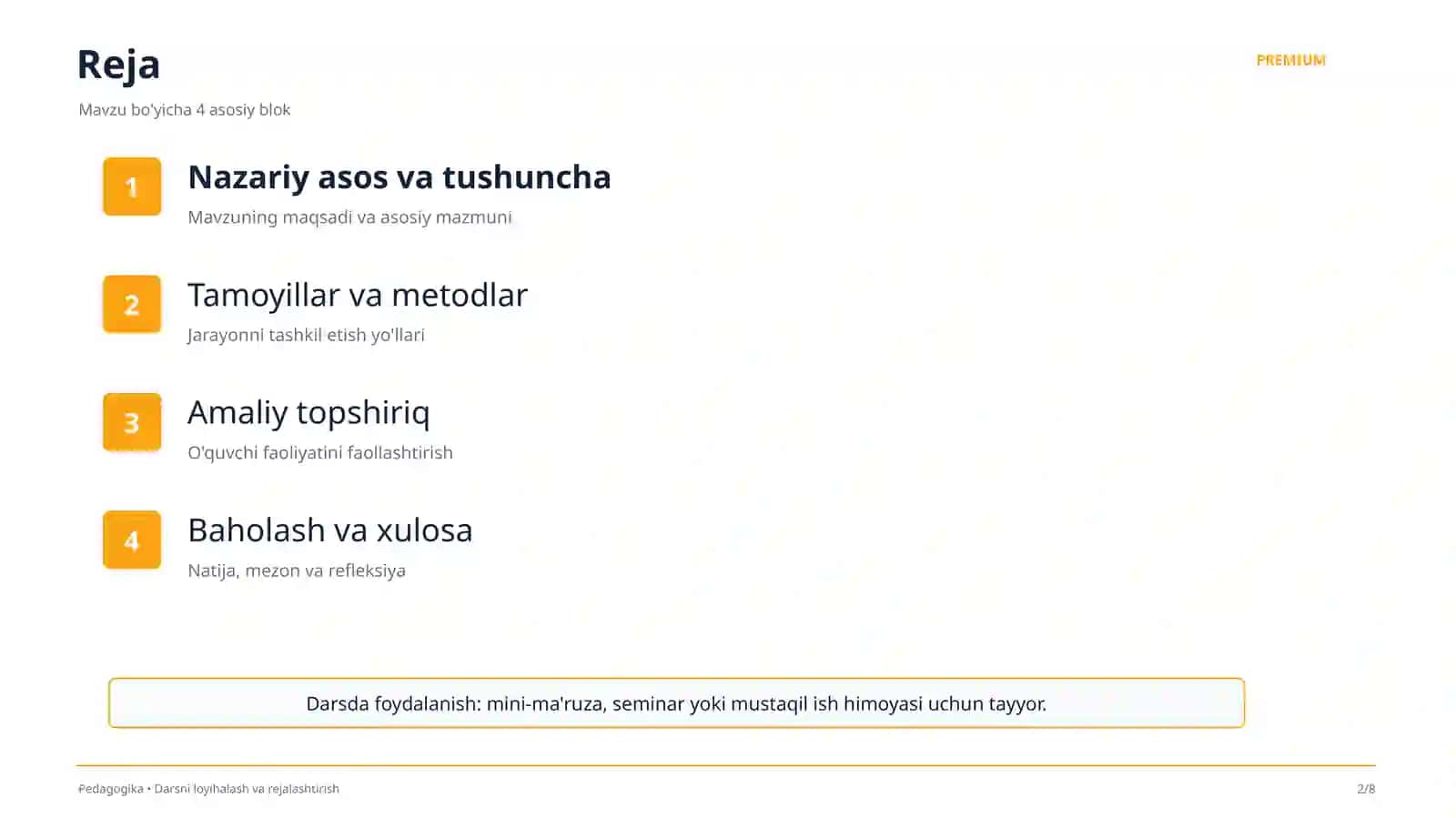 Darsni loyihalash va rejalashtirish 2