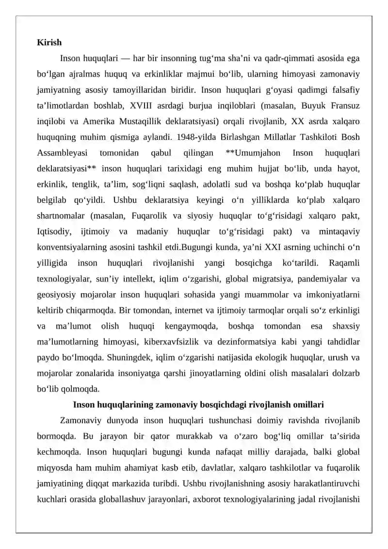 Inson huquqining bugungi kunda rivojlanishining umumiy tavsifi 2