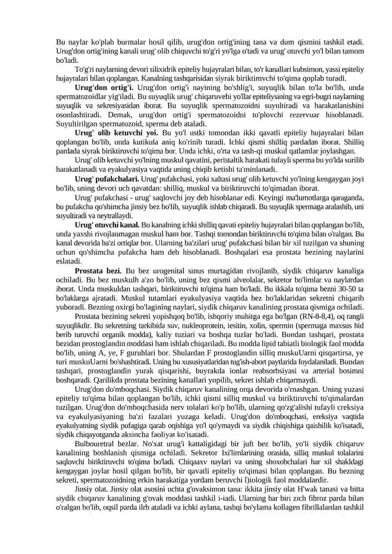 Urugʻdon va urugʻ hujayralarining tuzilishi va biologik hususiyatlari. 2