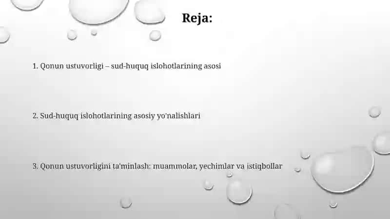 Qonun ustuvorligi va sud-huquq islohotlari 2