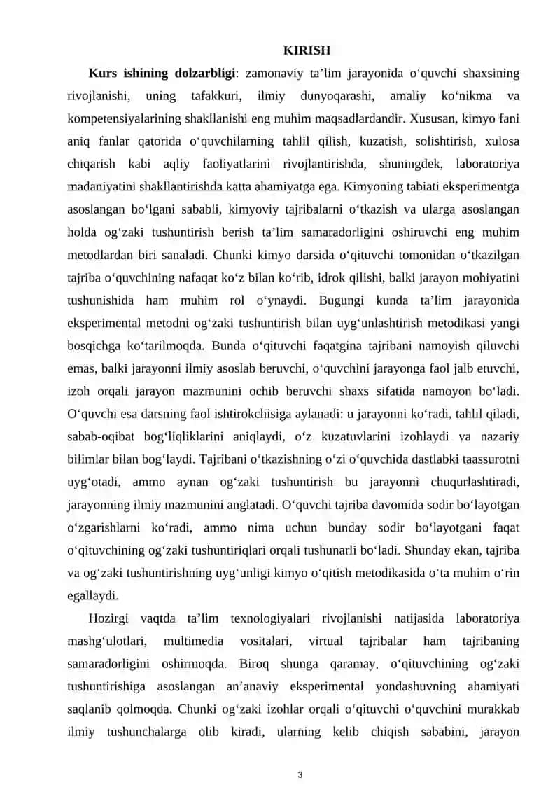 TAJRIBA O‘TKAZISH VA ULARNI OG‘ZAKI TUSHUNTIRISH BILAN UYG‘UNLASHTIRISH 2