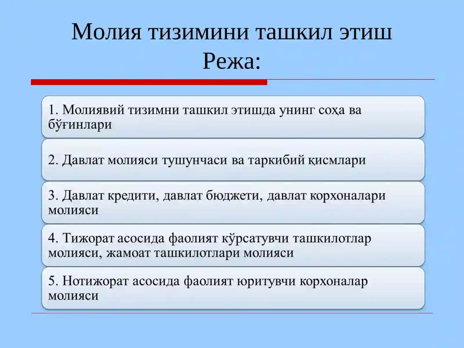 Молия тизимини ташкил этиш 2