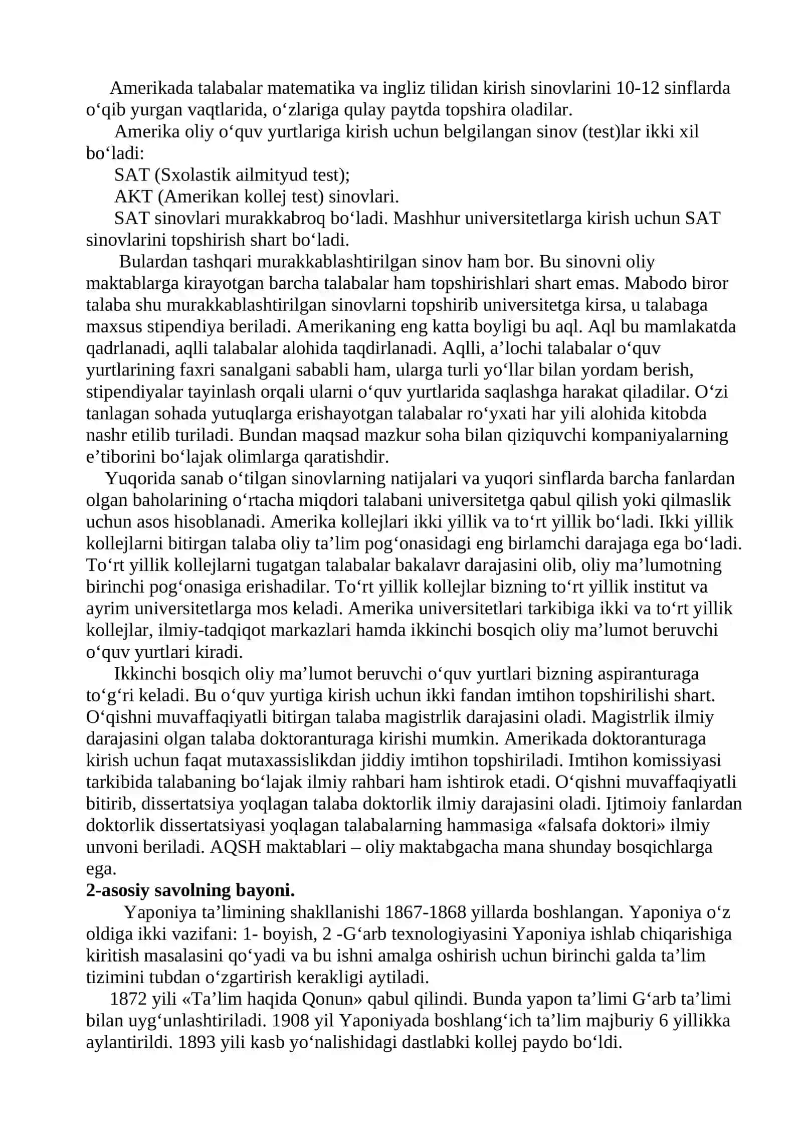 Iqtisodiy rivojlangan xorijiy mamlakatlarda ta’lim tizimi 2