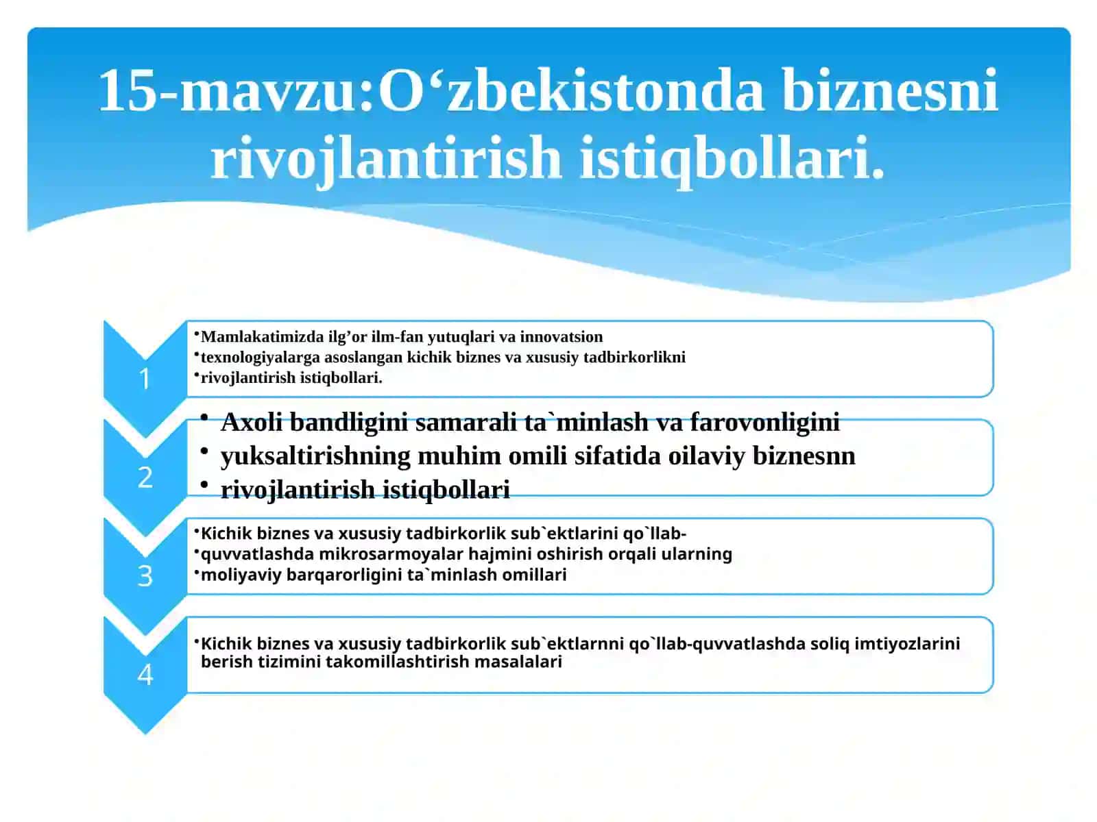 O‘zbekistonda biznesni rivojlantirish istiqbollari 2