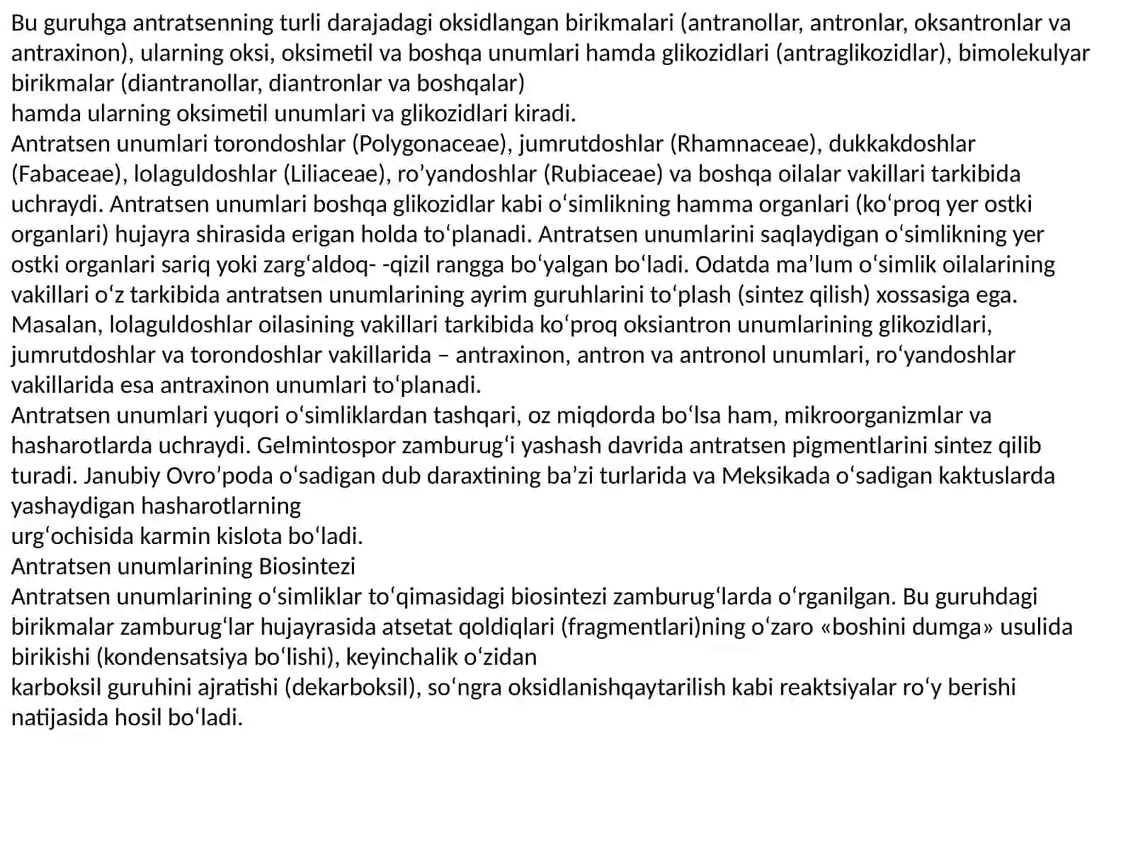 dorivor o'simliklar tarkibidagi antresan unumlarini xalqaro farmokopeyasi 2
