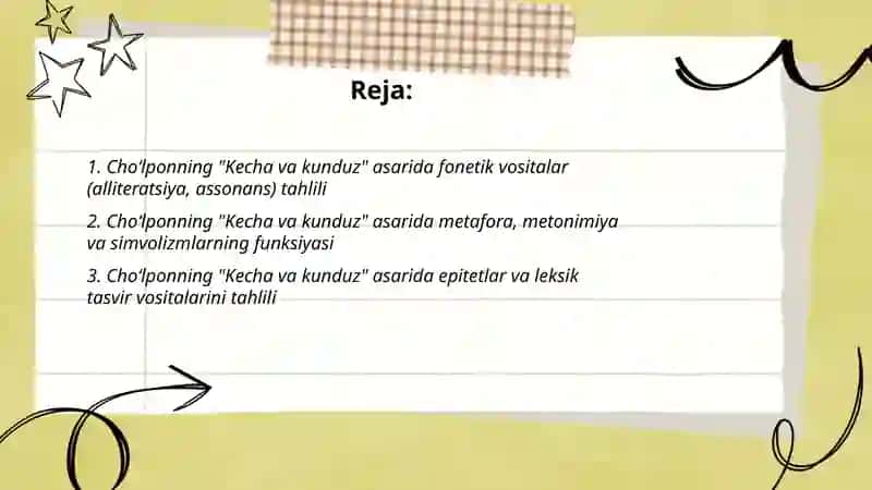 Choʻlponning kecha va kunduz asaridagi lingvistik vositalarni taxlili 2