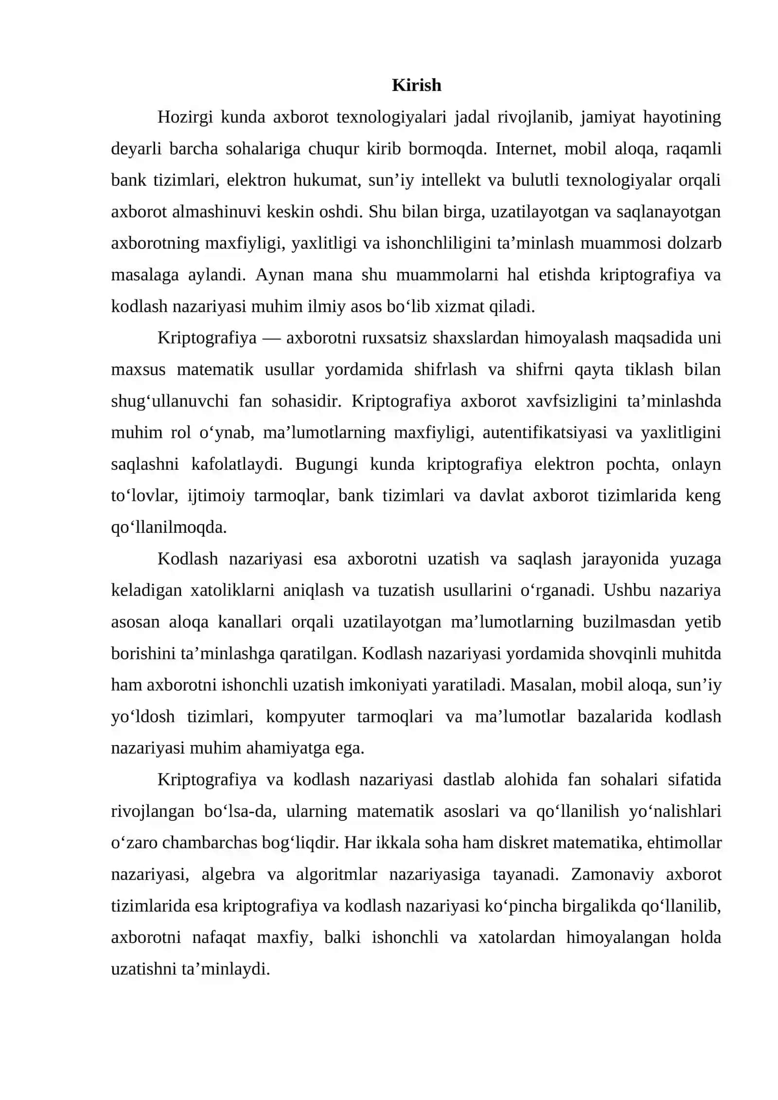 Mavzu: Kriptografiya va kodlash nazariyasining bog‘liqligi 2