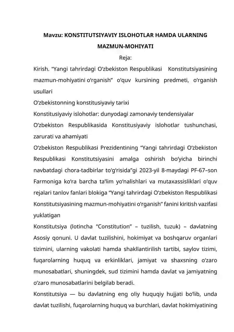 KONSTITUTSIYAVIY ISLOHOTLAR HAMDA ULARNING MAZMUN-MOHIYATI 2