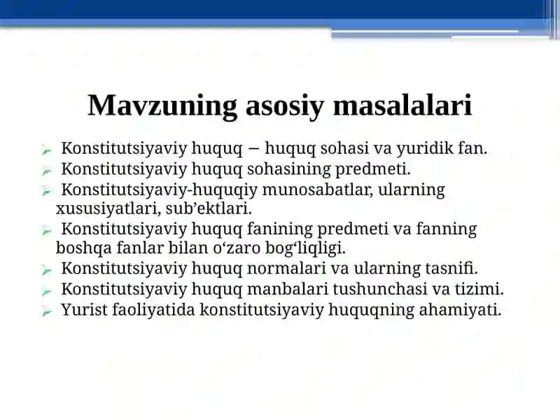 Konstitutsiyaviy huquqqa kirish. O‘zbekiston Respublikasikonstitutsiyaviytuzumi prinsiplari 2