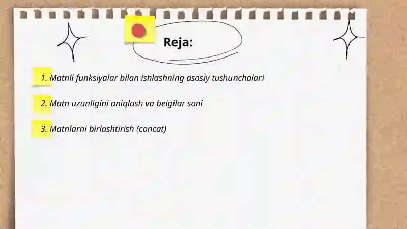 Matnli funksiyalar bilan ishlash 2