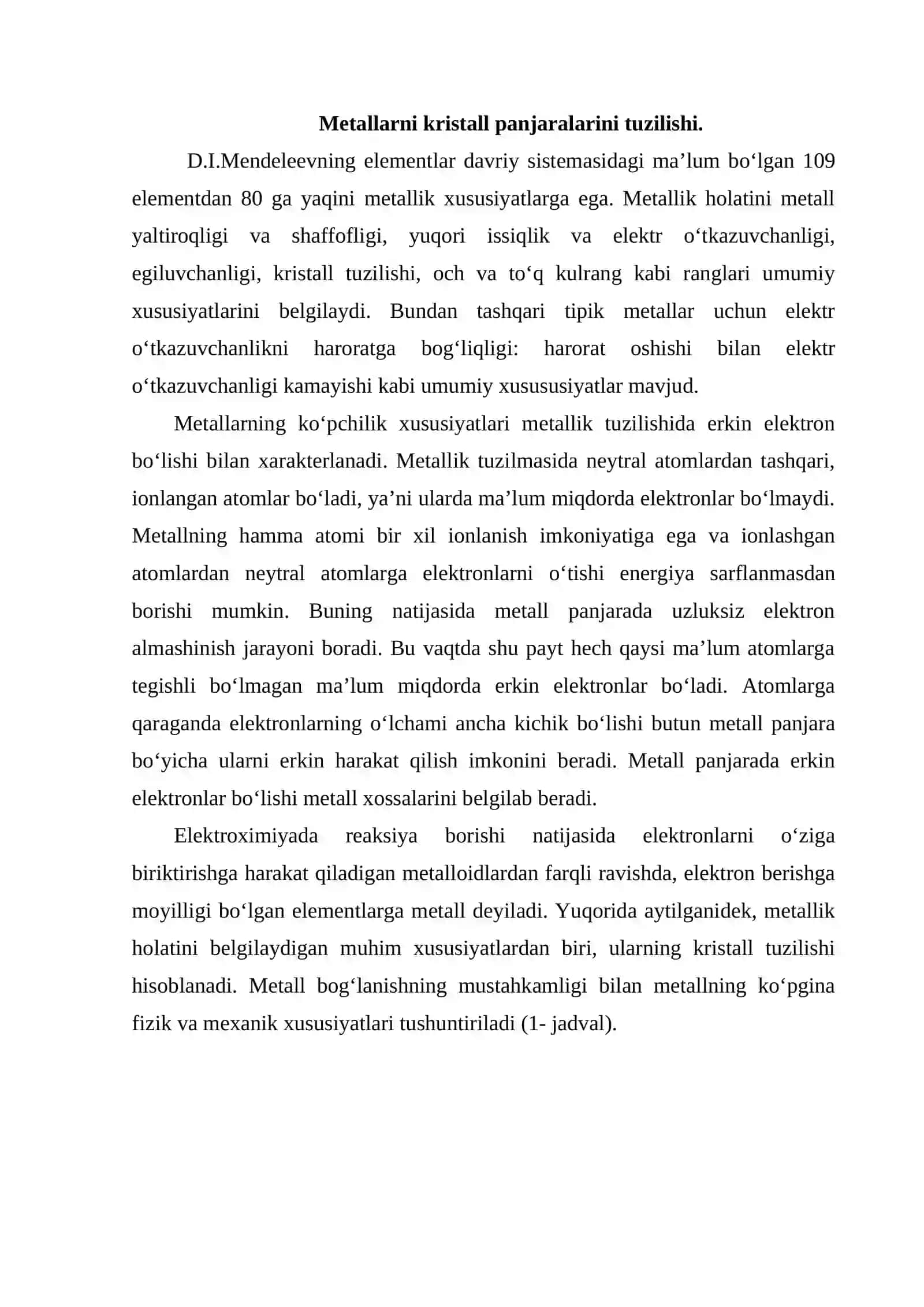 Metallarni tasniflanishi va texnikada ishlatilishi 2