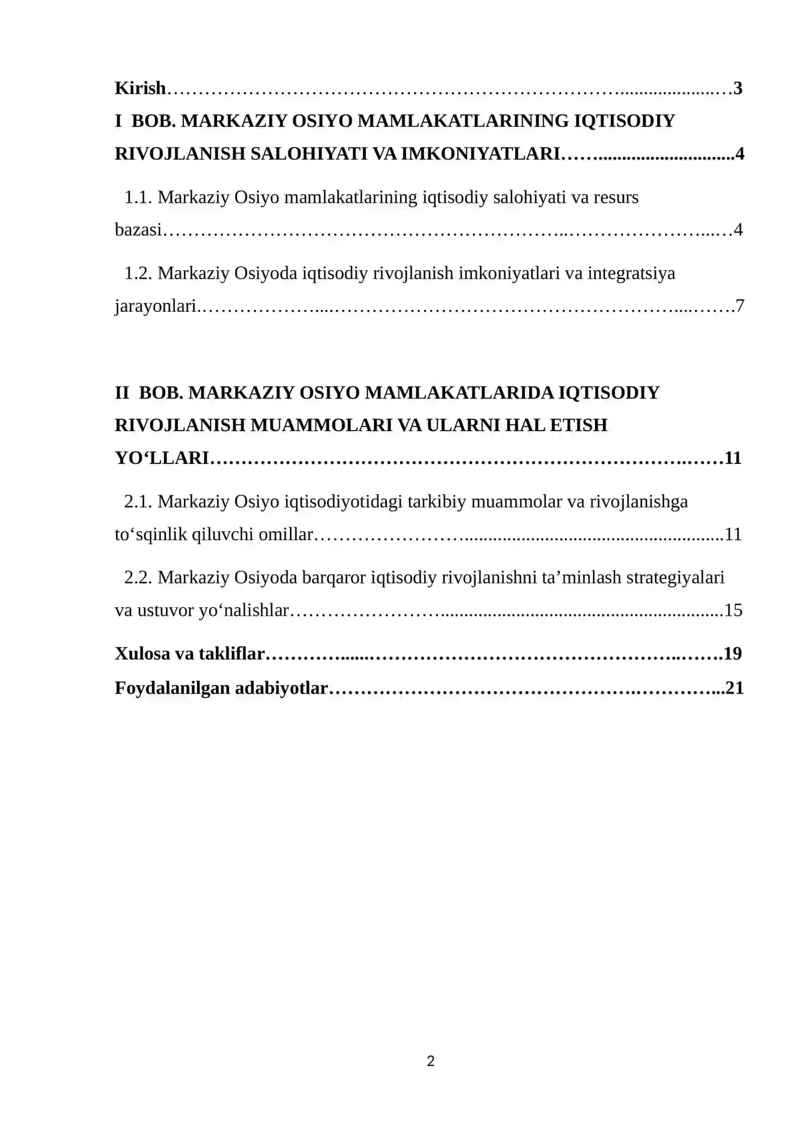 Markaziy Osiyo mamlakatlarida iqtisodiy rivojlanish imkoniyatlar va muammolar 2