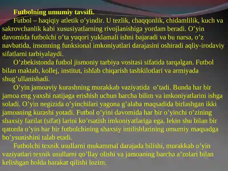 FUTBOL O’YINIDA HARAKATLANISH TEXNIKASINI O’RGATISH 2