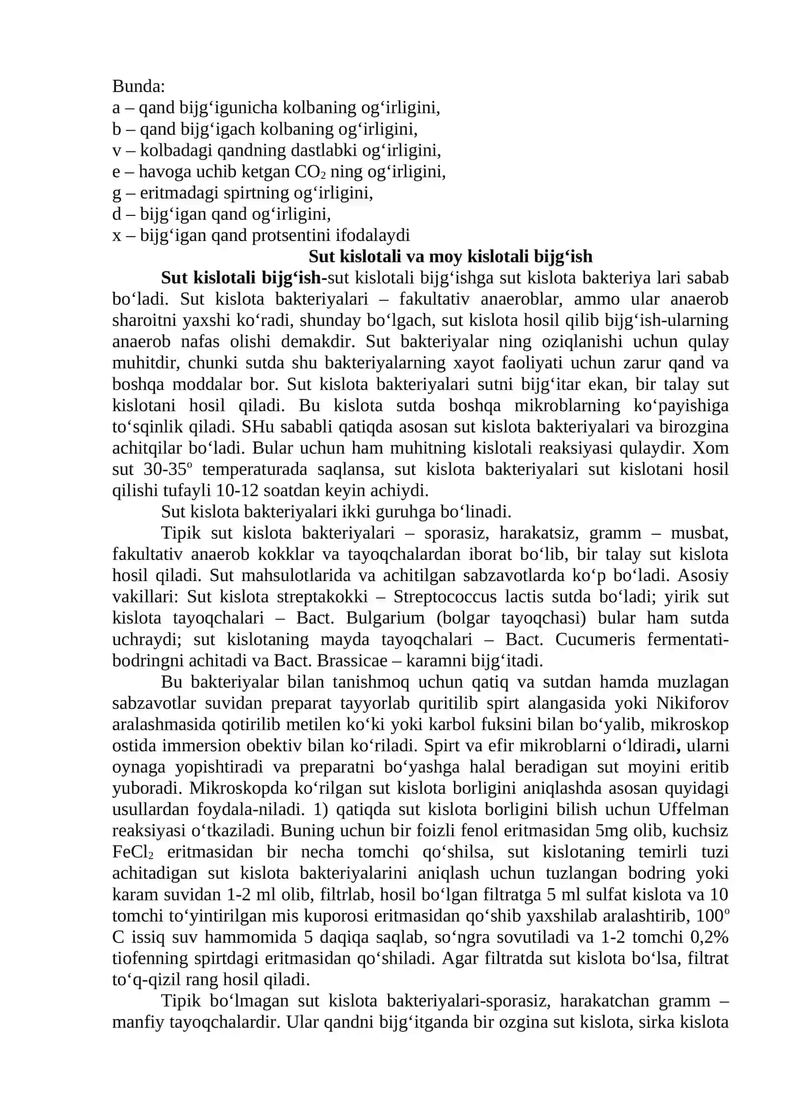 LABORATORIYA ISHI №6: SPIRTLI, SUT KISLOTALI VA MOY KISLOTALI BIJG‘ISH 2