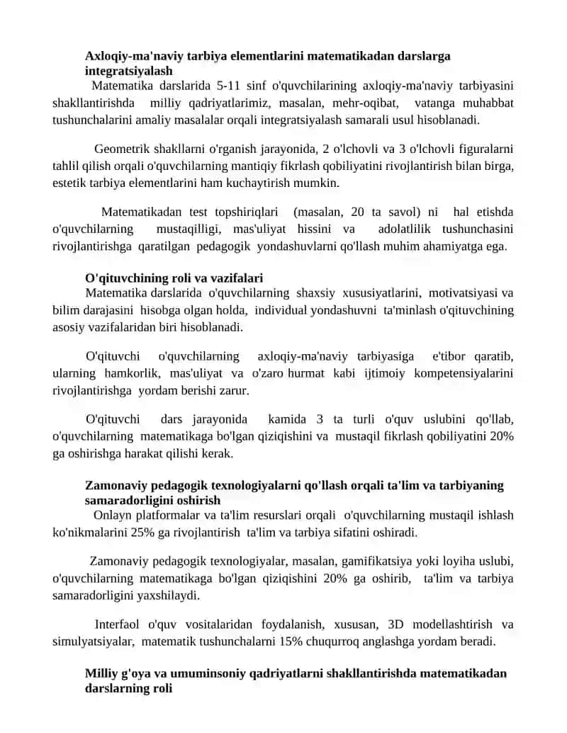 Matematika darslarida ta'lim va tarbiya birligi tamoyiliga amal qilish 2