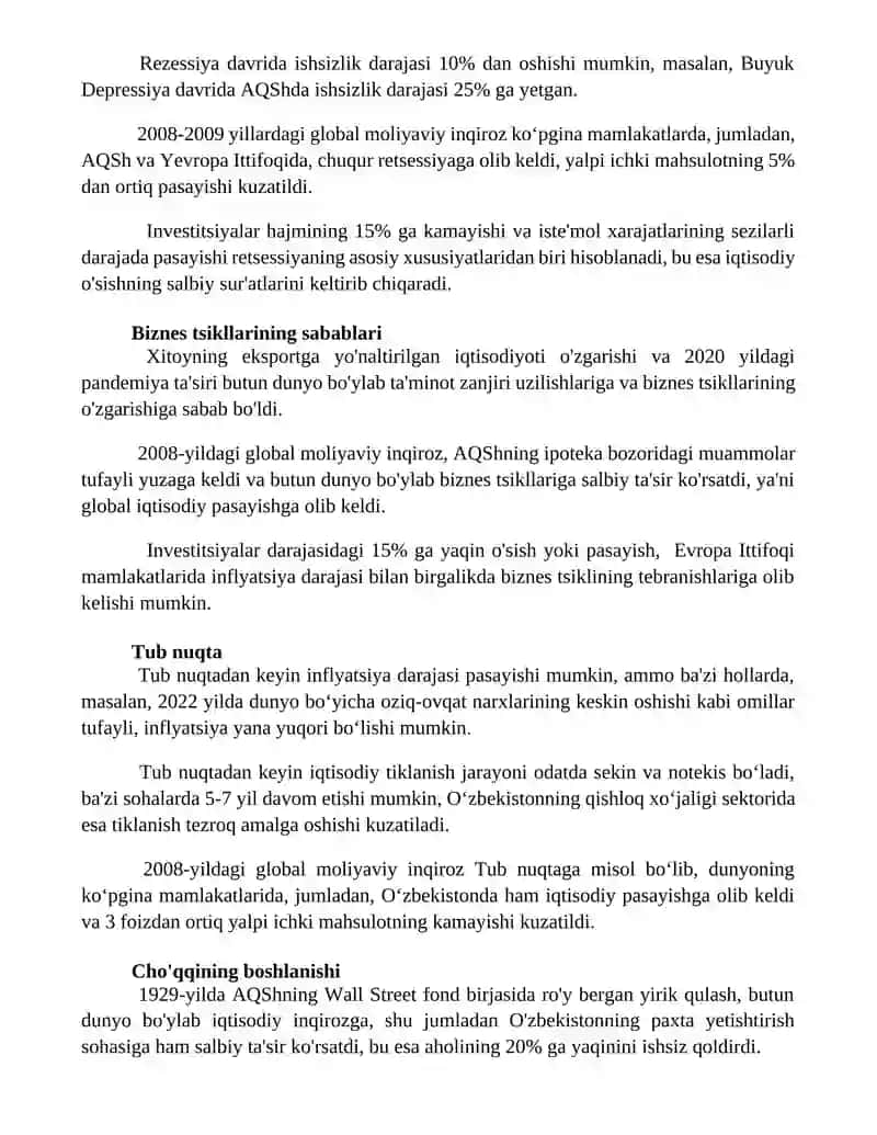 Biznes tsikllari va uning bosqichlari 2