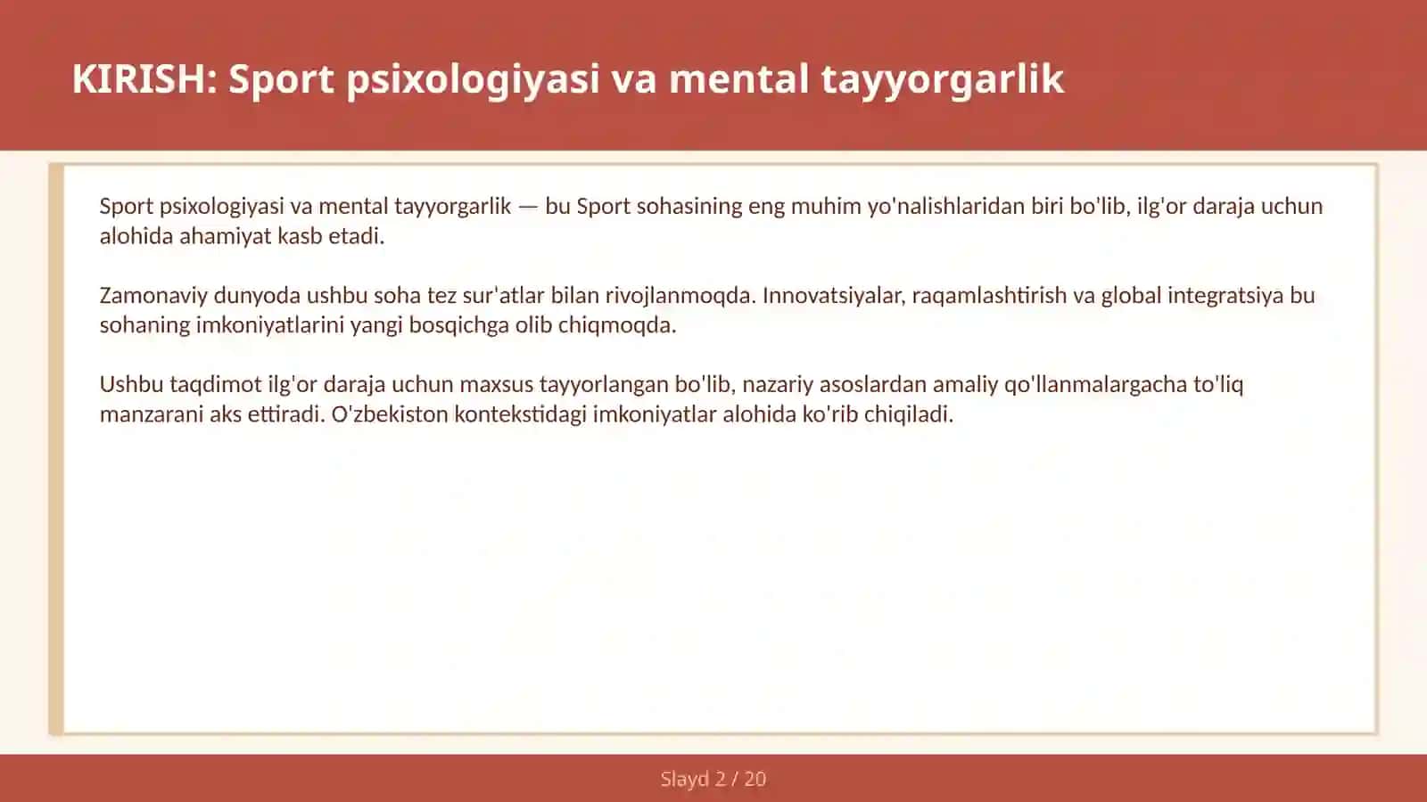 SPORT PSIXOLOGIYASI VA MENTAL TAYYORGARLIK 2
