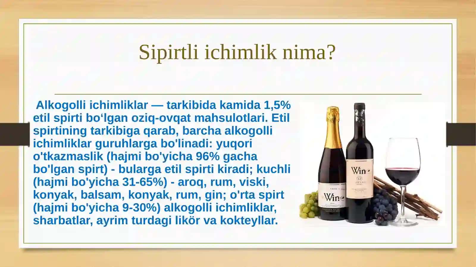 Alkagol mahsulotlari. Kuchli va kuchsiz sipirtli ichimliklar 2