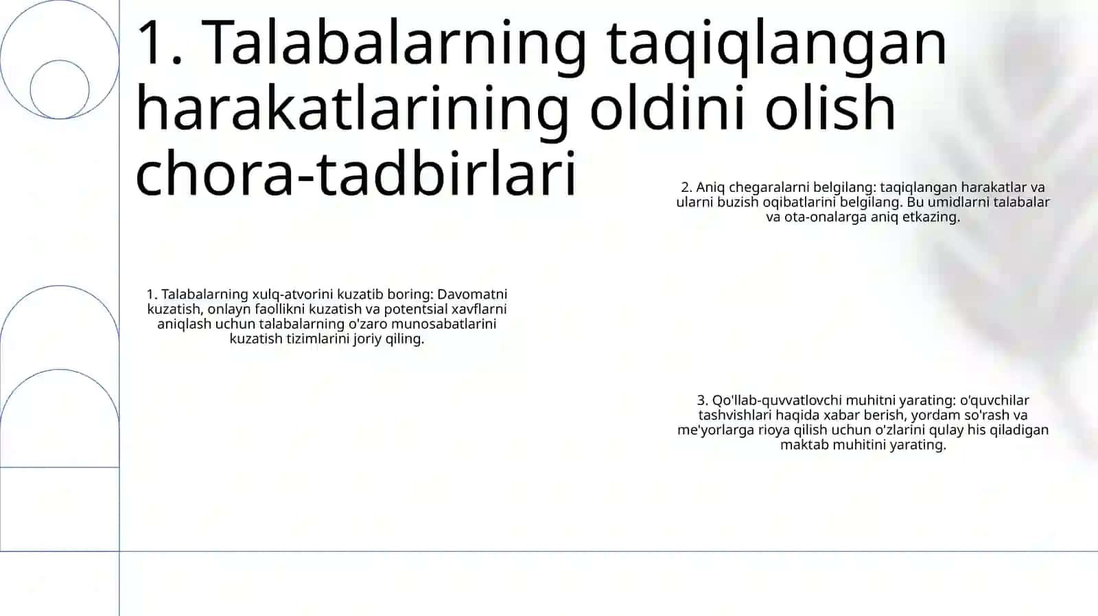 O'Quvchilar Tomonidan Amaldagi Qonunlar Bilan Taqiqlangan Va Jamiyatda Umumetirof Etilgan Axloq Normalariga Zid Hatti-Harakatlar Sodir Etilishning Oldini Olishga Qaratilgan Turli Tadbirlar 2