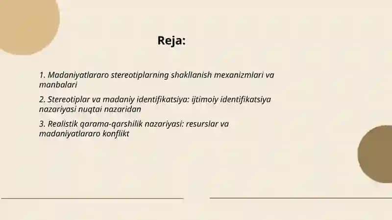 Madaniyatlararo kommunikatsiyada stereotiplar. Konflikt nazariyasi 2