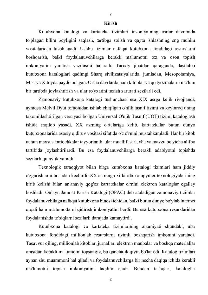 Kutubxona katalogi va kartatekalar  tizimi qanday asosiy vazifalarni bajaradi? Ularni turlari vazifa 2