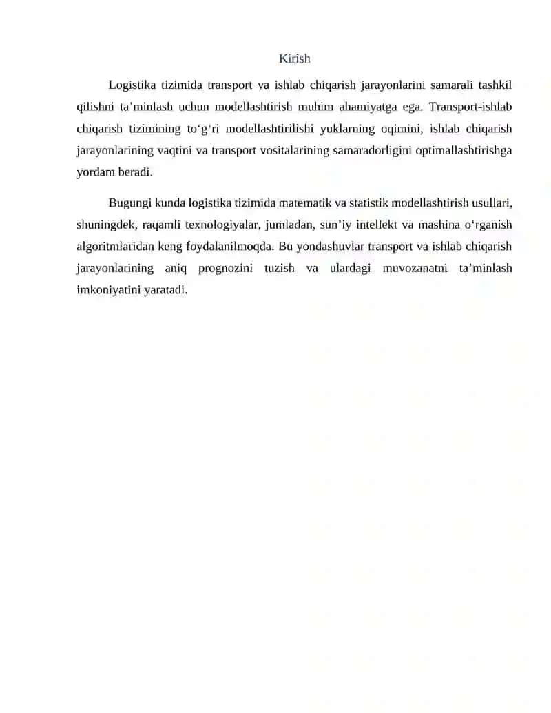 Logistika tizimida transport-ishlab chiqarishni modellashtirish usullari 2