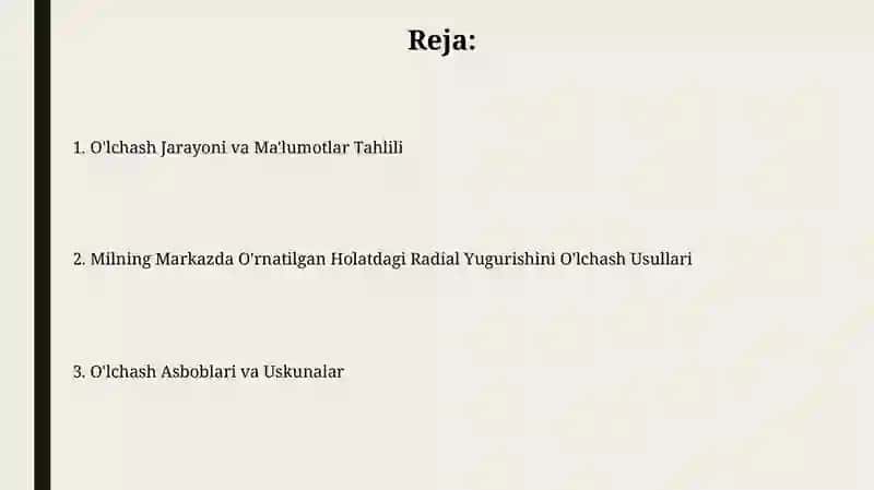 Markazga òrnatilgan valning radial tepishini òlchash 2