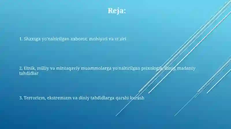 Shaxsga yo'naltirilgan axborot: Psixologik, diniy va madaniy tahdidlar 2