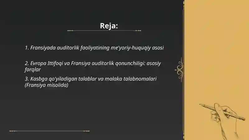 Mavzu: yevropa mamlakatlarida auditorlik faoliyatini oʻrganish 2