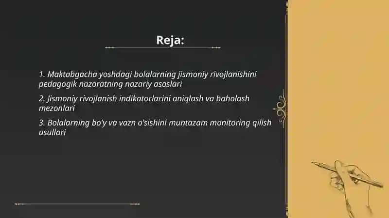 Maktabgacha yoshdagi bolalarni jismoniy rivojlanishi ustidan pedagogik nazoratni olib borish 2