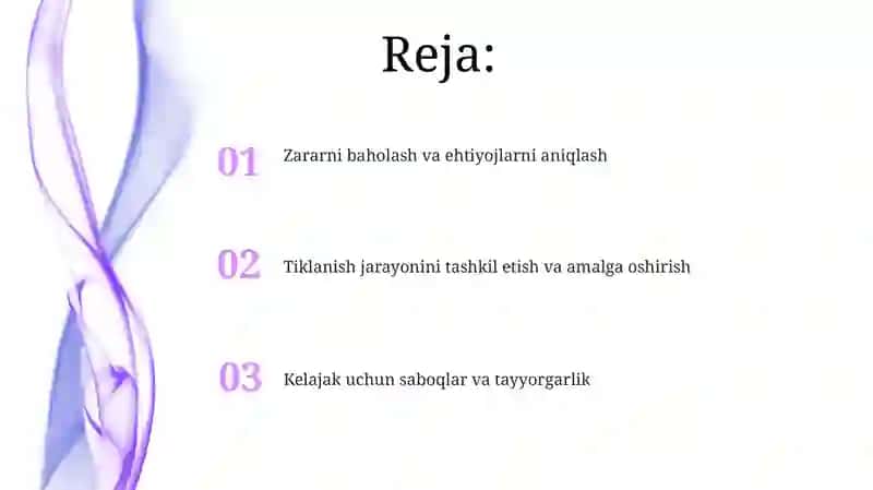 Tiklanish jarayonini tashkil etish va amalga oshirish 2
