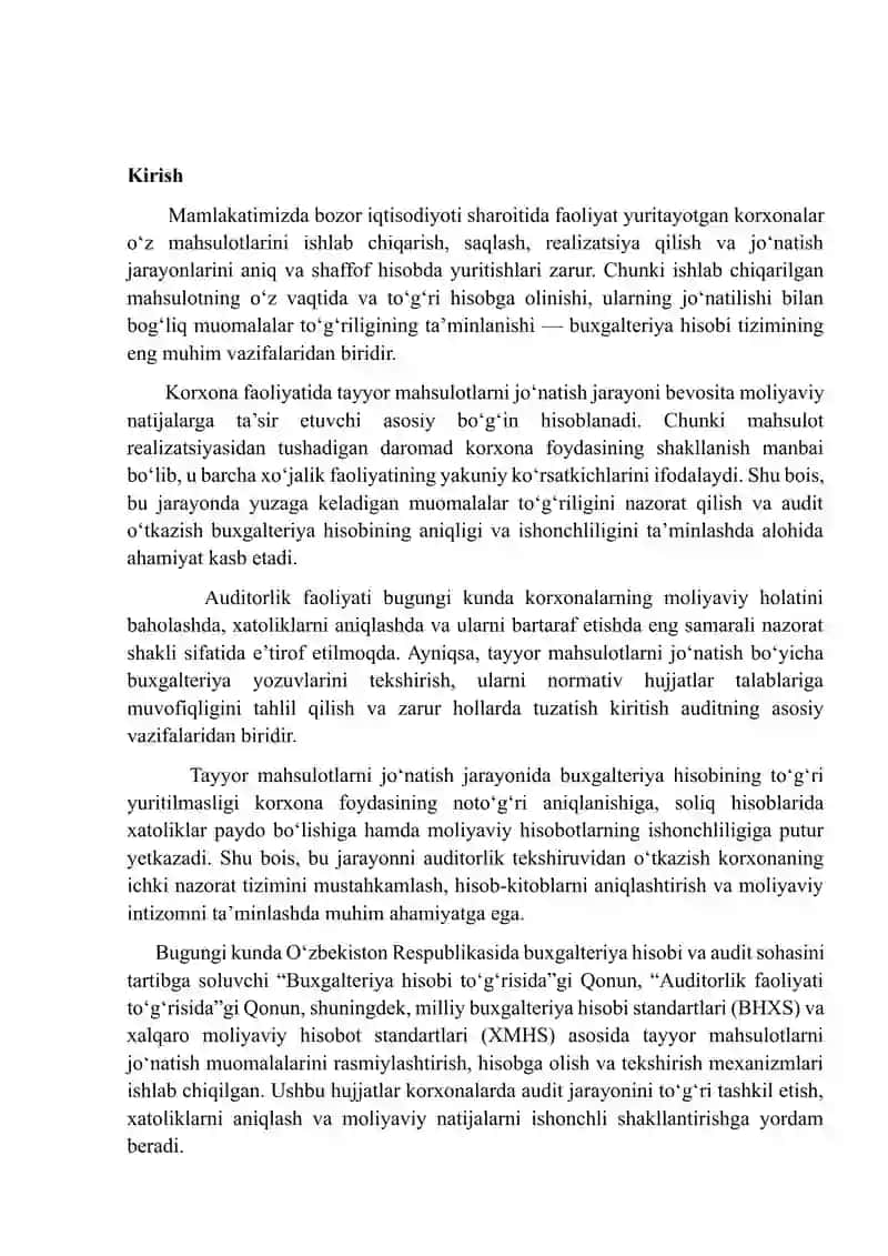Tayyor mahsulotlarni jo‘natish bo‘yicha muomalalar to‘g‘riligining auditi 2