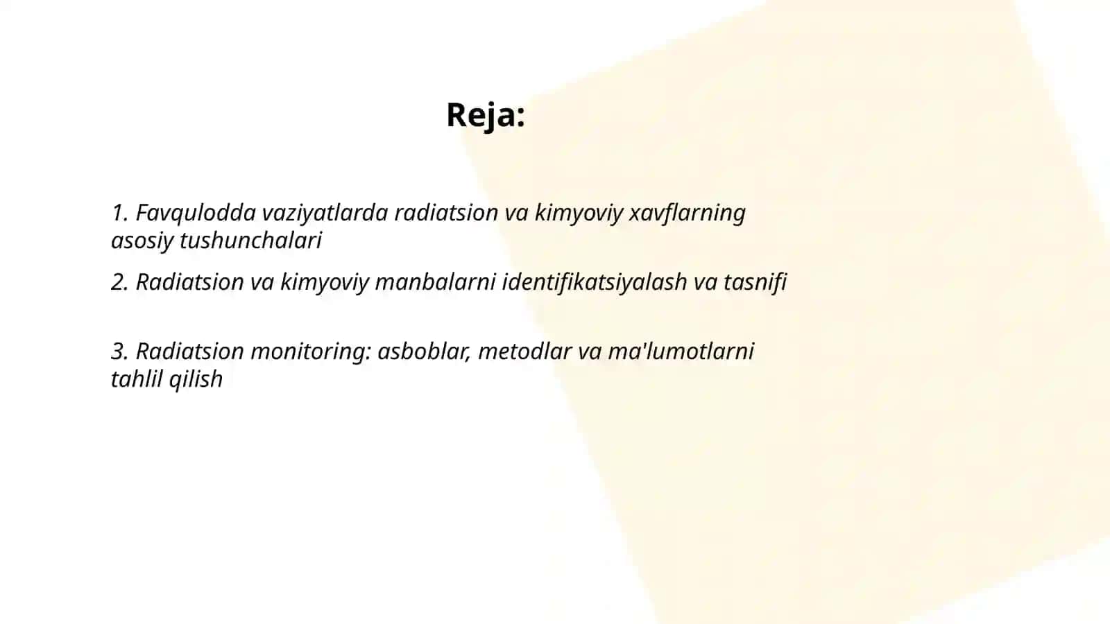 Favqulodda vaziyatlarda radiatsion, kimyoviy vaziyatlarni baholash 2