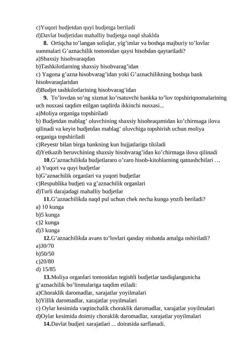G’aznachilik bo’limlari ketma ketligini aniqlash 2