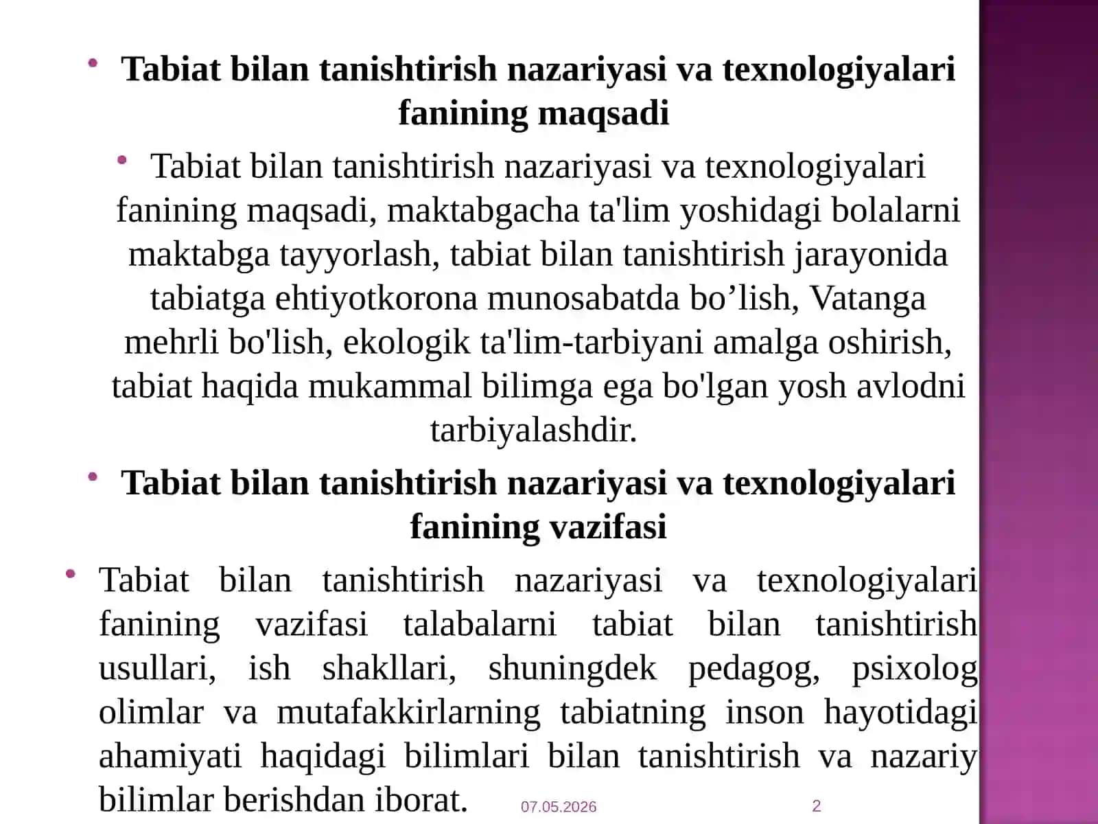 Maktabgaсha ta’limda bolalarni tabiat bilan tanishtirishning nazariy asoslari va tabiat haqida tuchuncha 2