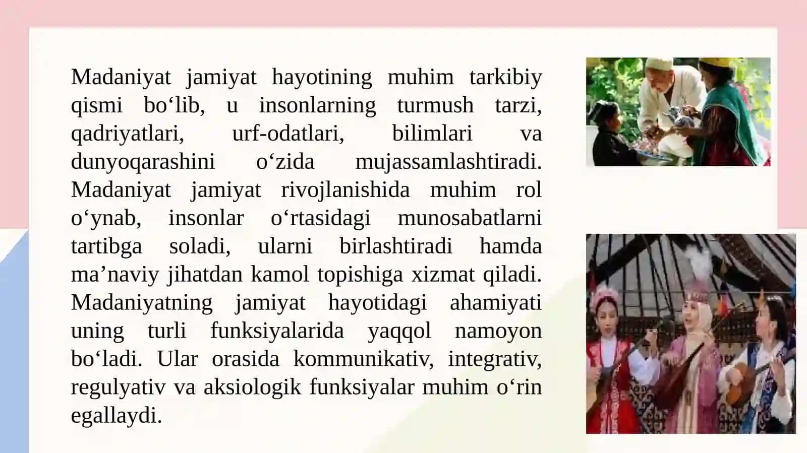 Madaniyat tushunchasi, uning tuzilishi va funksiyalari 2