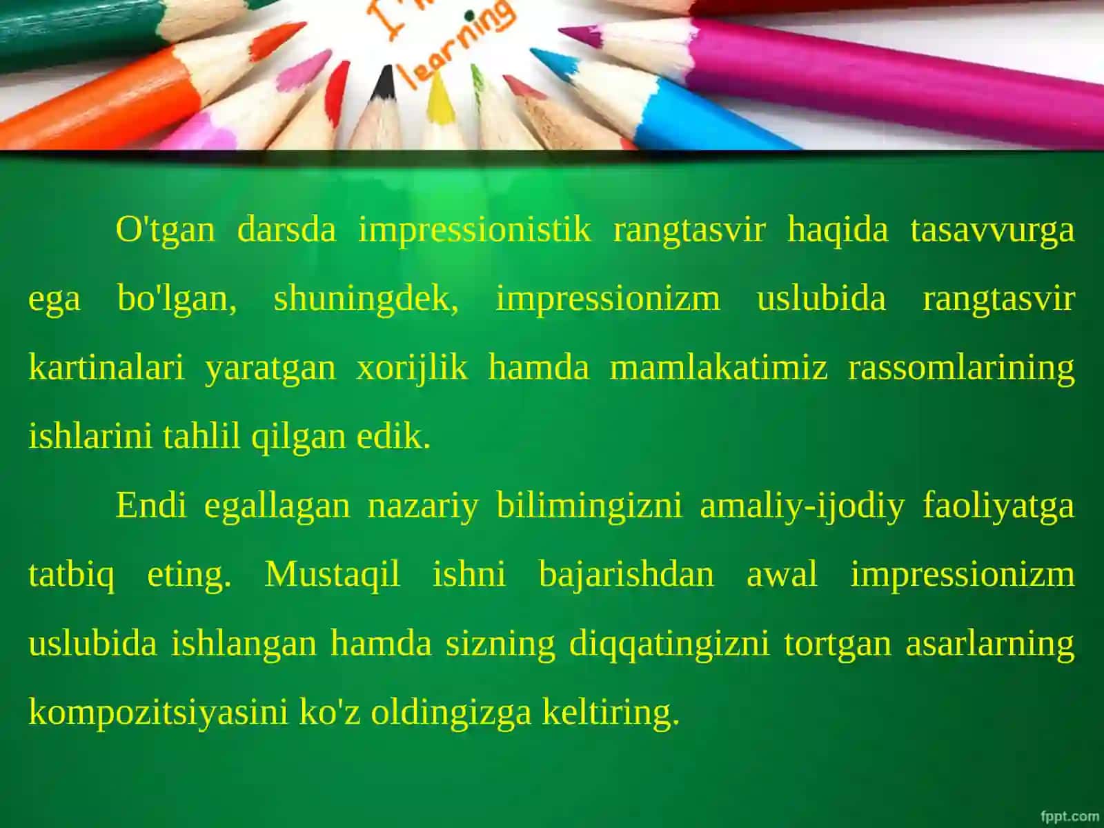 Impressionizm uslubida manzara ishlash. "Puantilizm" 2