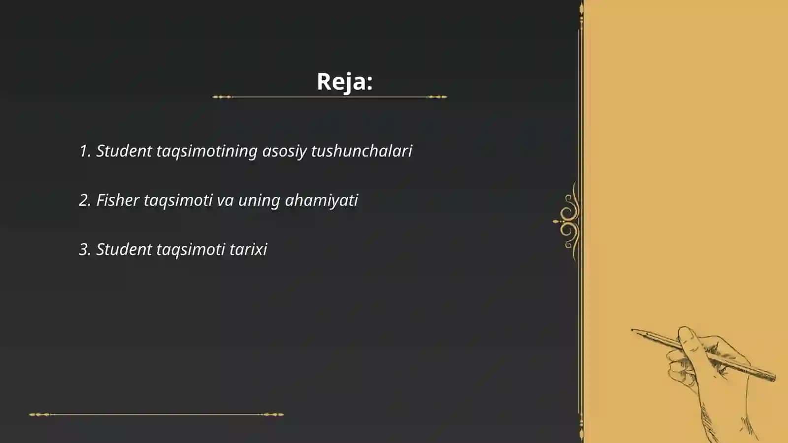 Student taqsimot va Fisher taqsimoti 2
