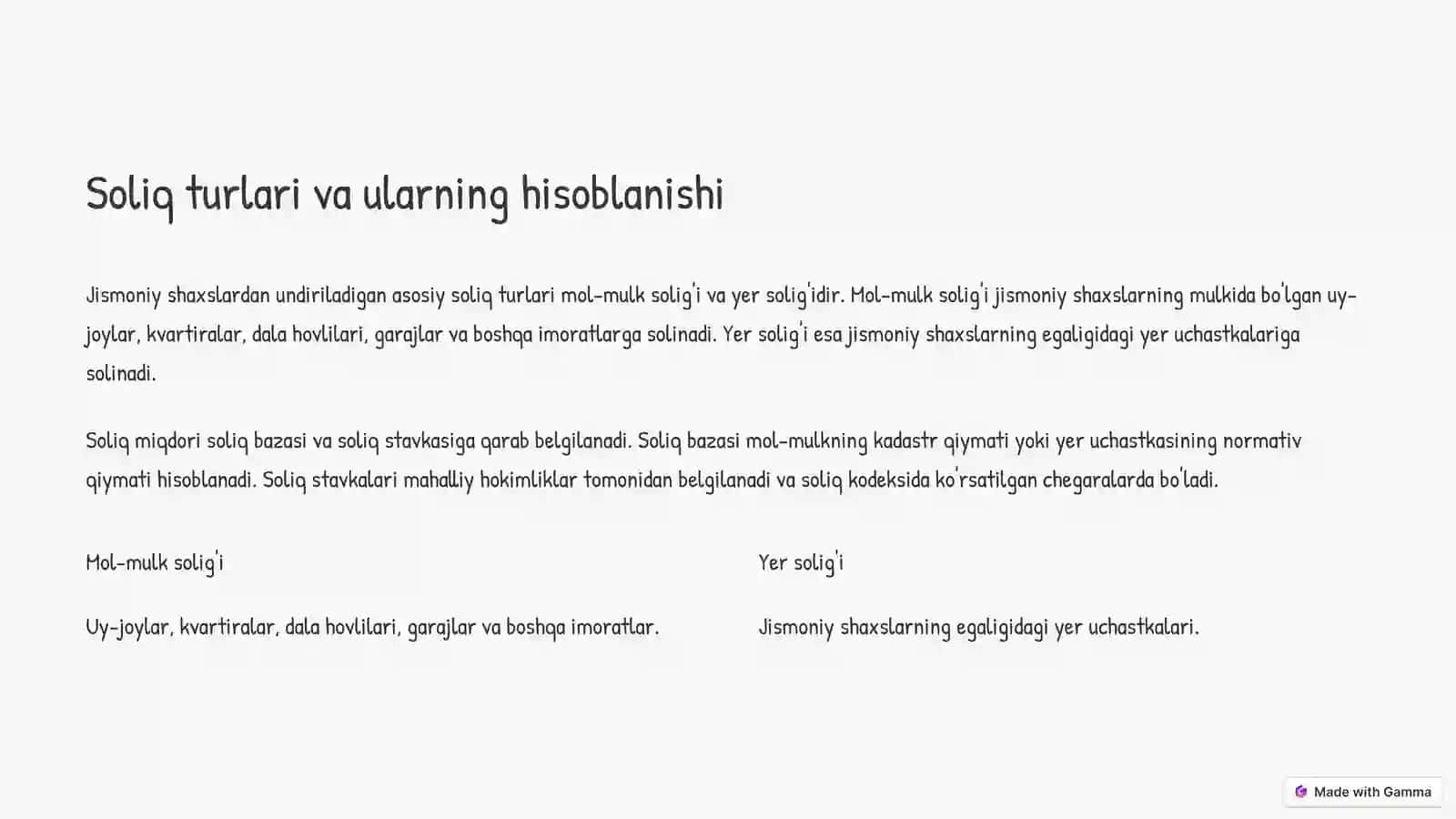 Undiriladigan mol-mulk va yer soliqlari 2