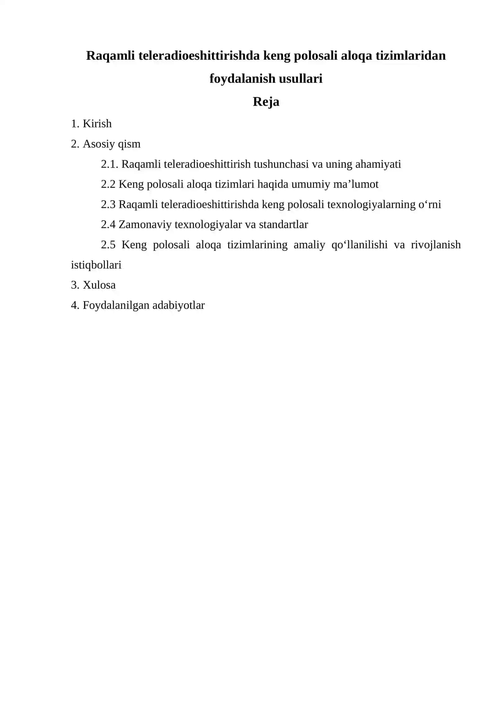 Raqamli teleradioeshittirishda keng polosali aloqa tizimlaridan foydalanish usullari 2