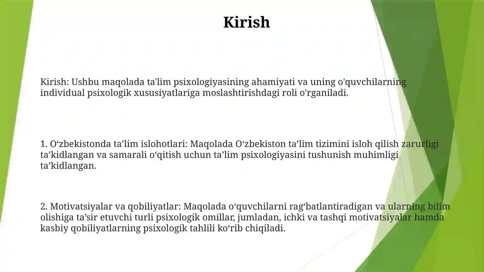 Ta’Lim Psixologiyasi va O’Rinbiroq Ta’lim Tizimi 2