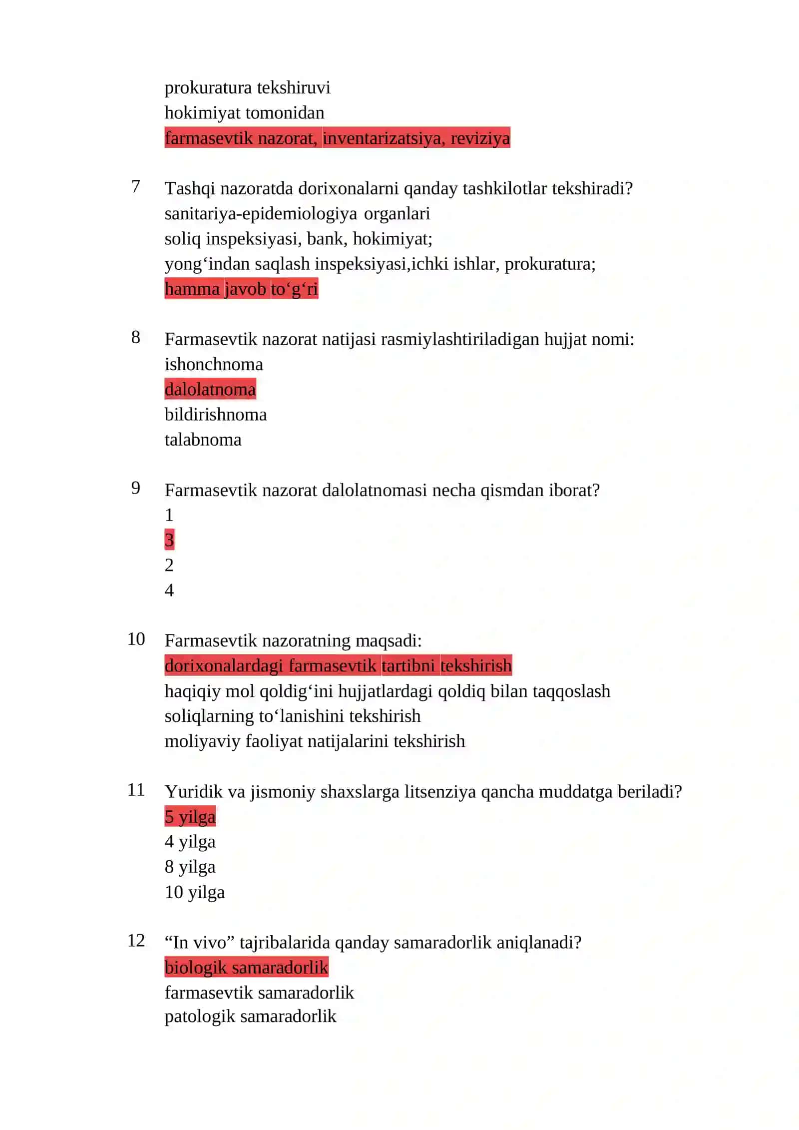 Argos test savollari javoblari bilan tibbiyot Farmatsiya 2