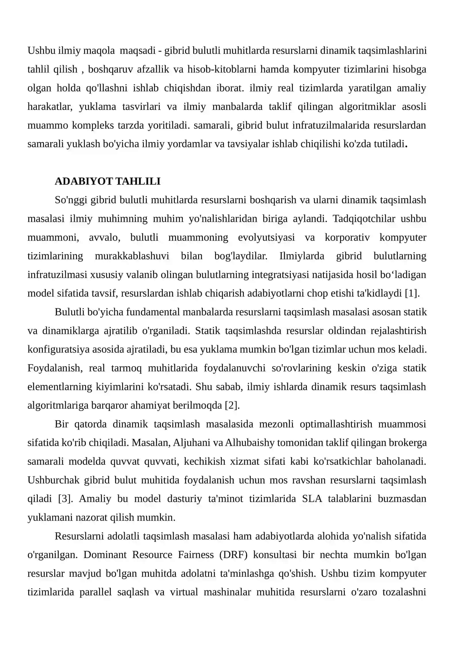 Gibrid bulutli muhitlarda resurslarni dinamik taqsimlash algoritmlarini tahlil qilish 2
