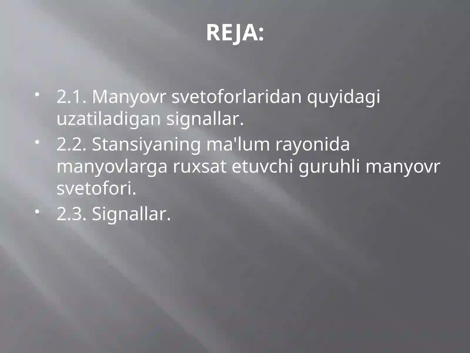 Manyovr svetoforlaridan quyidagi uzatiladigan signallar 2