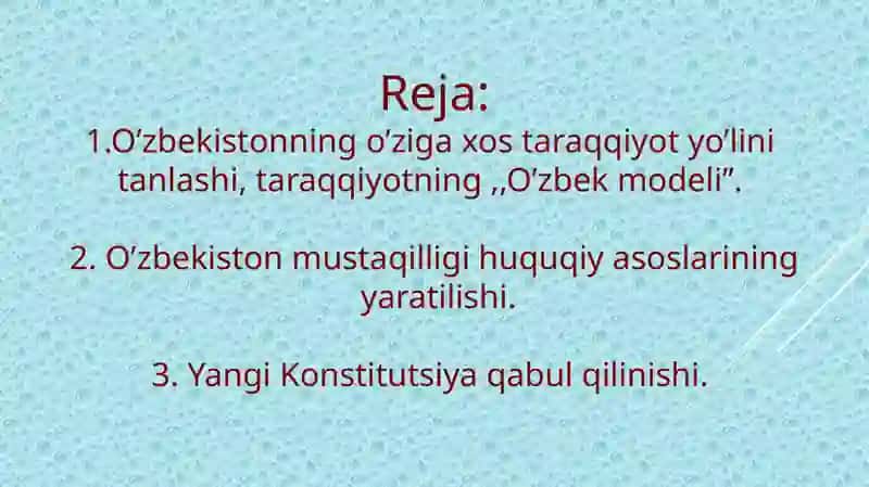 O’zbekiston tanlagan mustaqil rivojlanish yo’li va uning ahamiyati 2