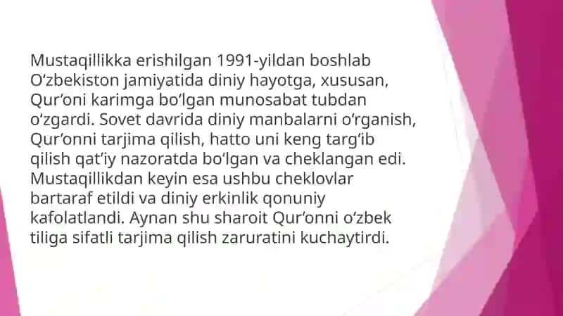 Mustaqillik yillarida Qur'onning o'zbek tiliga tarjimaihil va tafsirlari 2
