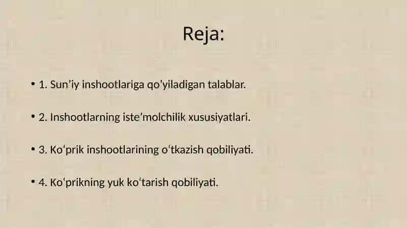 Sun’iy inshootlariga qo’yiladigan talablar 2